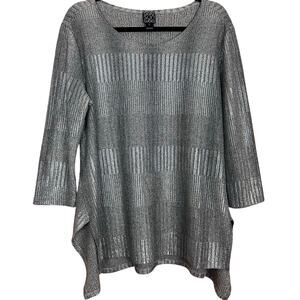 Clara Sun Woo Metallic Silver Tunic Top Shimmer High Low Womens Blouse Large